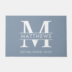 Elegant Dusty Blue  Custom Monogram Name  Doormat