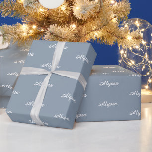 Elegant Dusty blue custom script name chic  Wrapping Paper