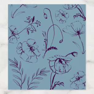 Elegant Dusty Blue & Deep Plum Botanical Line Art Envelope Liner