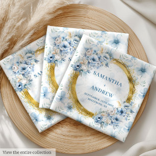Elegant Dusty Blue Delicate Floral Wedding Napkins