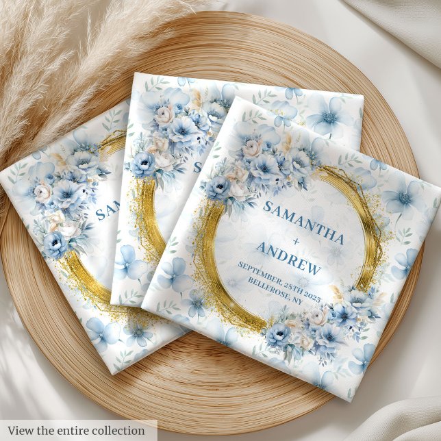 Elegant Dusty Blue Delicate Floral Wedding Napkins (Elegant Dusty Blue Delicate Floral Wedding Napkins)
