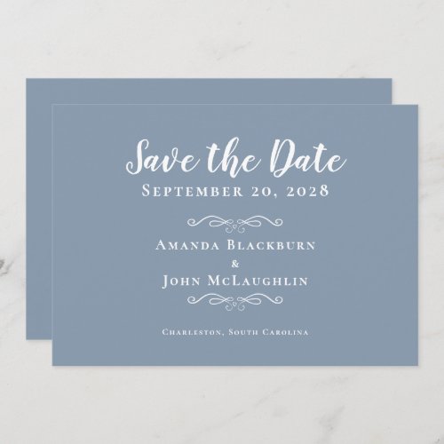 Elegant Dusty Blue Delicate Romantic Calligraphy Save The Date