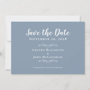 Elegant Dusty Blue Delicate Romantic Calligraphy Save The Date
