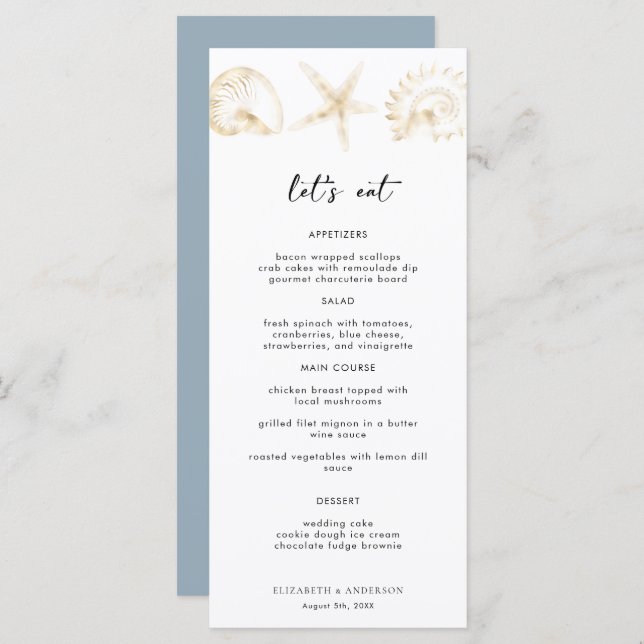 Elegant Dusty Blue Destination Wedding  Menu (Front/Back)