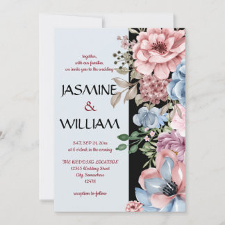 Elegant dusty blue dusty rose floral invitation