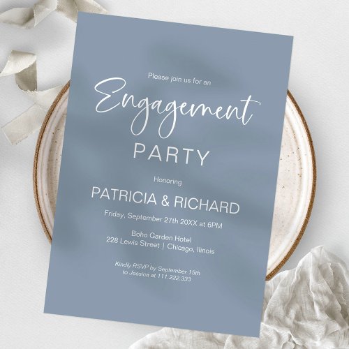 Elegant Dusty Blue Engagement Party Invitation