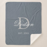 Elegant Dusty Blue Established Wedding Monogram Sherpa Blanket<br><div class="desc">Elegant Dusty Blue Established Wedding Monogram Sherpa Blanket Designed with customizable trendy dusty blue background and light grey monogram initial on the center. Personalized with couple's last name in classy white calligraphy script lettering and established year is on lower front center. Makes a great housewarming or bridal shower gift idea....</div>