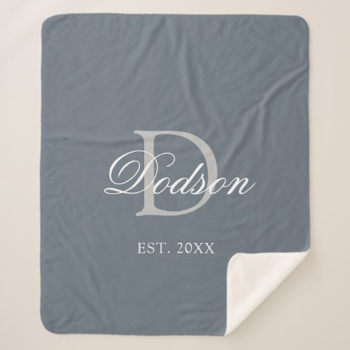 Elegant Dusty Blue Established Wedding Monogram Sherpa Blanket