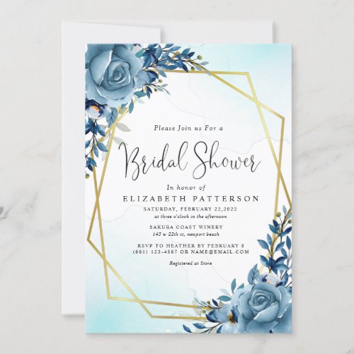 Elegant Dusty Blue Eucalyptus Bridal Shower Invitation