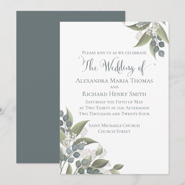 Elegant Dusty Blue Eucalyptus Greenery Foliage Invitation (Front/Back)