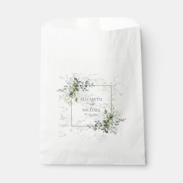 Elegant Dusty Blue Eucalyptus Greenery Marble Favor Bag (Front)