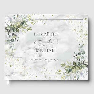 Elegant Dusty Blue Eucalyptus Greenery Marble Guest Book