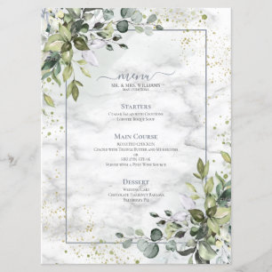 Elegant Dusty Blue Eucalyptus Greenery Marble Menu