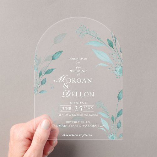 Elegant Dusty Blue Eucalyptus Teal Floral Wedding Acrylic Invitations