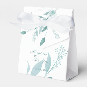 Elegant Dusty Blue Eucalyptus Teal Floral Wedding Favor Boxes
