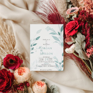 Elegant Dusty Blue Eucalyptus Teal Floral Wedding Invitation