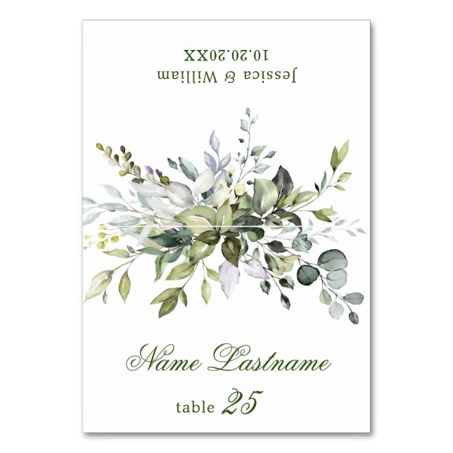 Elegant Dusty Blue Eucalyptus Wedding Escort Card (Front)