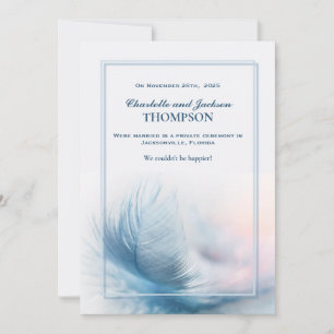 Elegant Dusty Blue Feather Wedding Announcement