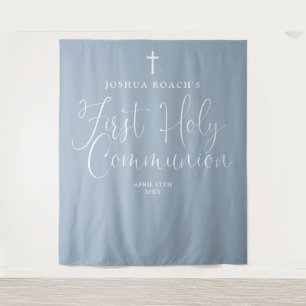 Elegant Dusty Blue First Holy Communion Backdrop