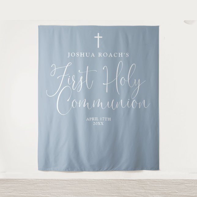 Elegant Dusty Blue First Holy Communion Backdrop (Front)