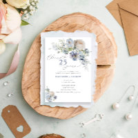 Elegant Dusty Blue Floral 25th Wedding Anniversary