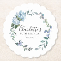 Elegant Dusty Blue Floral 60th Birthday Custom