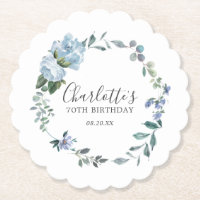 Elegant Dusty Blue Floral 70th Birthday Custom