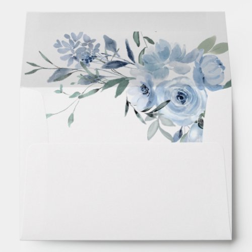 Elegant Dusty Blue Floral Addressed Wedding Envelope