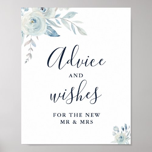 elegant dusty blue floral advice and wishes sign