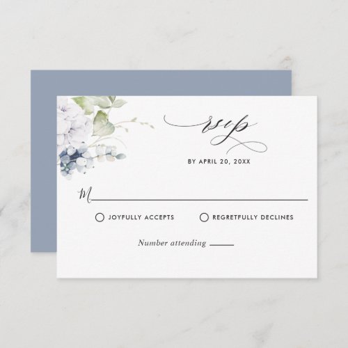 Elegant Dusty Blue Floral and Greenery Wedding RSVP Card