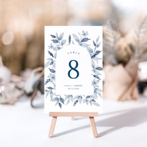 Elegant Dusty Blue Floral Arch Wedding Table Number