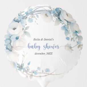 Elegant Dusty Blue Floral Baby Shower Balloon