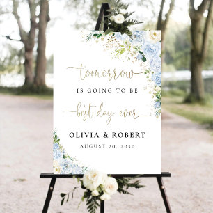 Elegant Dusty Blue Floral Best Day Ever Wedding Foam Board