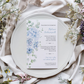 Elegant Dusty Blue Floral Birthday Party | Invitation