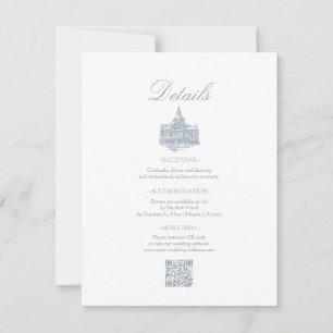 Elegant Dusty Blue Floral Border Wedding Details Note Card