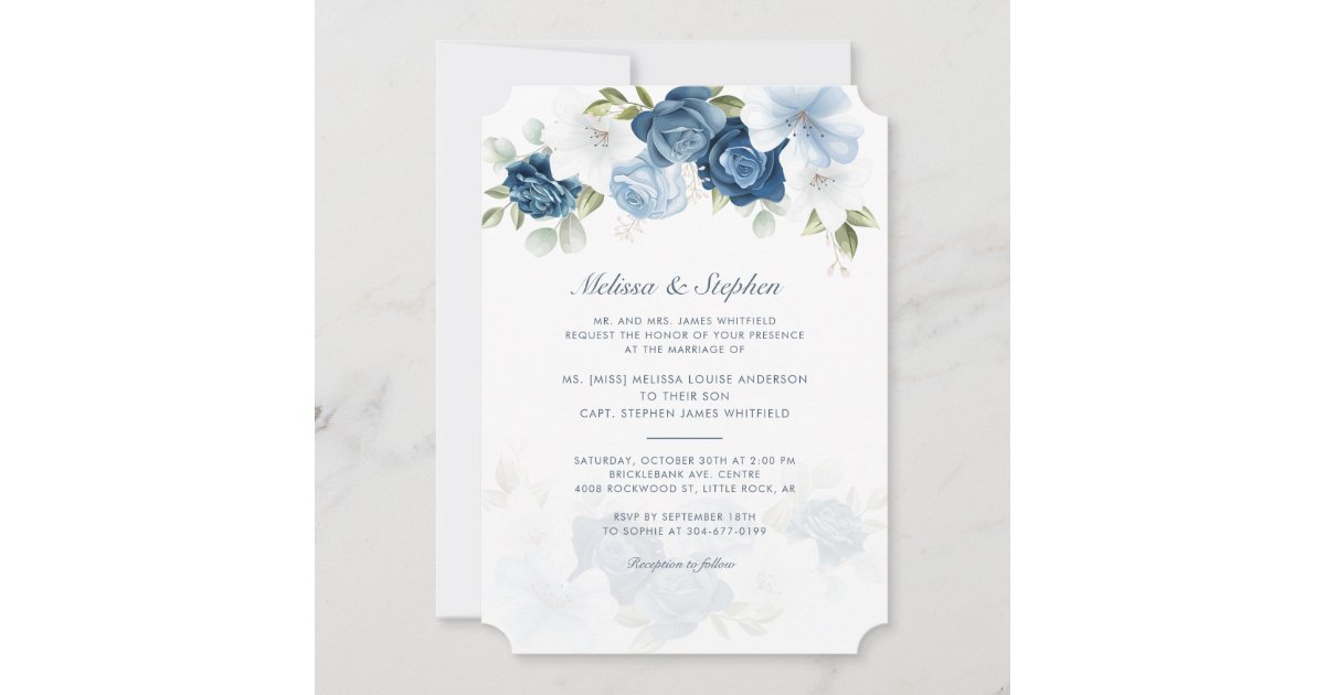 Elegant Dusty Blue Floral Botanical Wedding Invitation | Zazzle