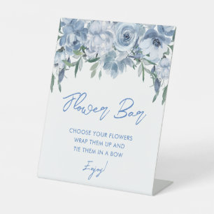 Elegant Dusty Blue Floral Bouquet Flower Bar Pedestal Sign