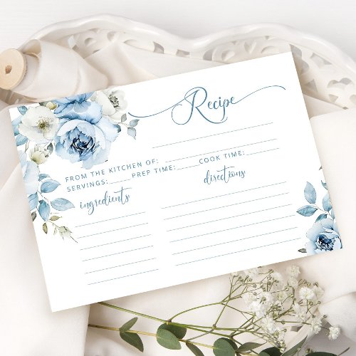 Elegant dusty blue floral bridal recipe card