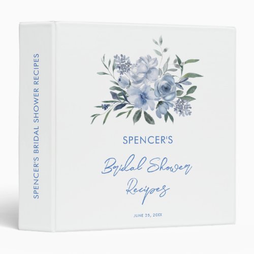 Elegant Dusty Blue Floral Bridal Shower 3 Ring Binder