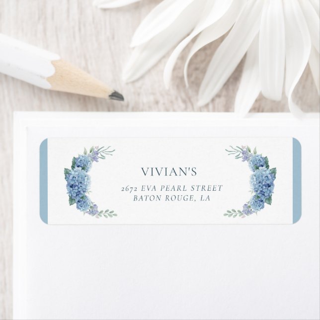 Elegant Dusty Blue Floral Bridal Shower Address Label (Insitu)