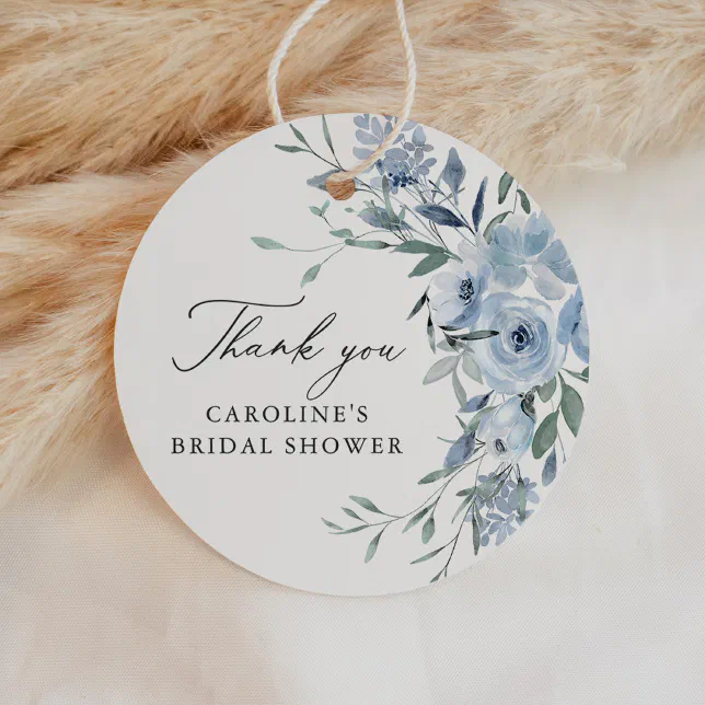 Elegant Dusty Blue Floral Bridal Shower Favor Tags | Zazzle