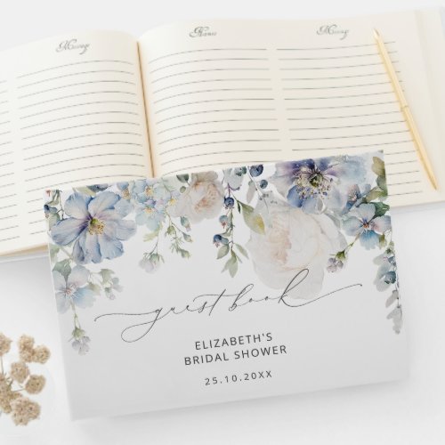 Elegant Dusty Blue Floral Bridal Shower Guest Book