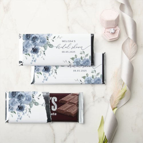 Elegant Dusty Blue Floral Bridal Shower Hershey Bar Favors