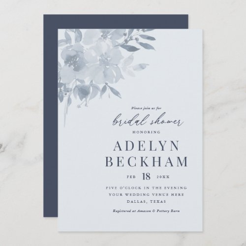 Elegant Dusty Blue Floral Bridal Shower Invitation