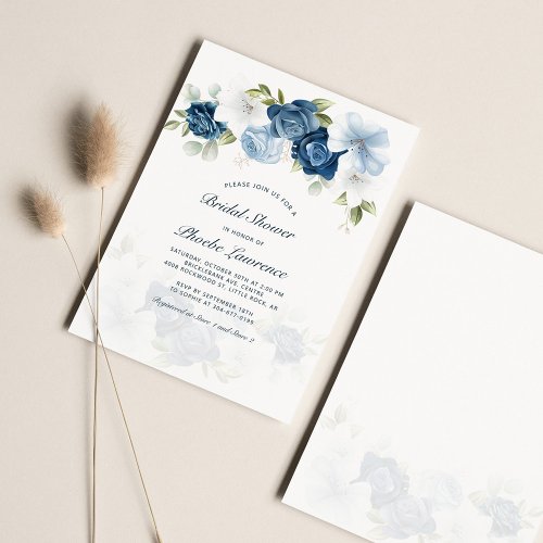 Elegant Dusty Blue Floral Bridal Shower Invitation