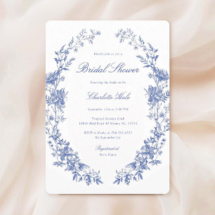 Elegant Dusty Blue Floral Bridal Shower Invitation