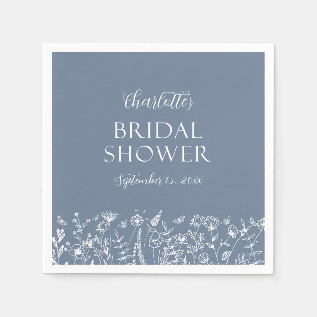 Elegant Dusty Blue Floral Bridal Shower  Napkins (Front)