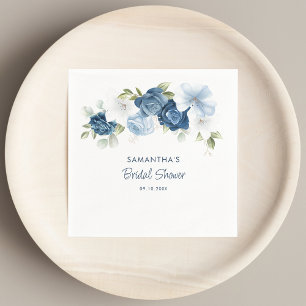 Elegant Dusty Blue Floral Bridal Shower Paper Napkins