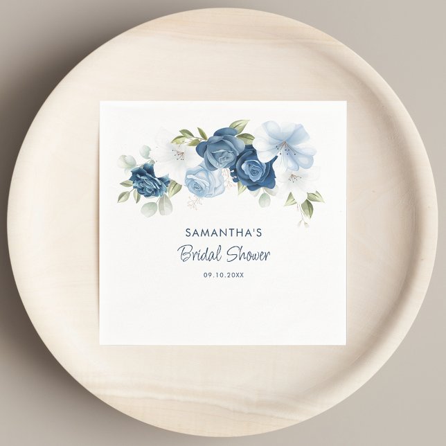 Elegant Dusty Blue Floral Bridal Shower Paper Napkins (Elegant Dusty Blue Floral Bridal Shower Paper Napkins)