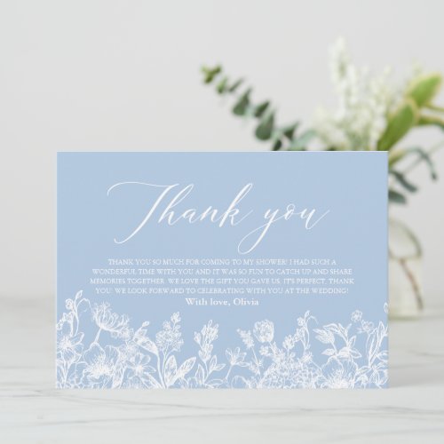 Elegant Dusty Blue Floral Bridal Shower Thank You Card